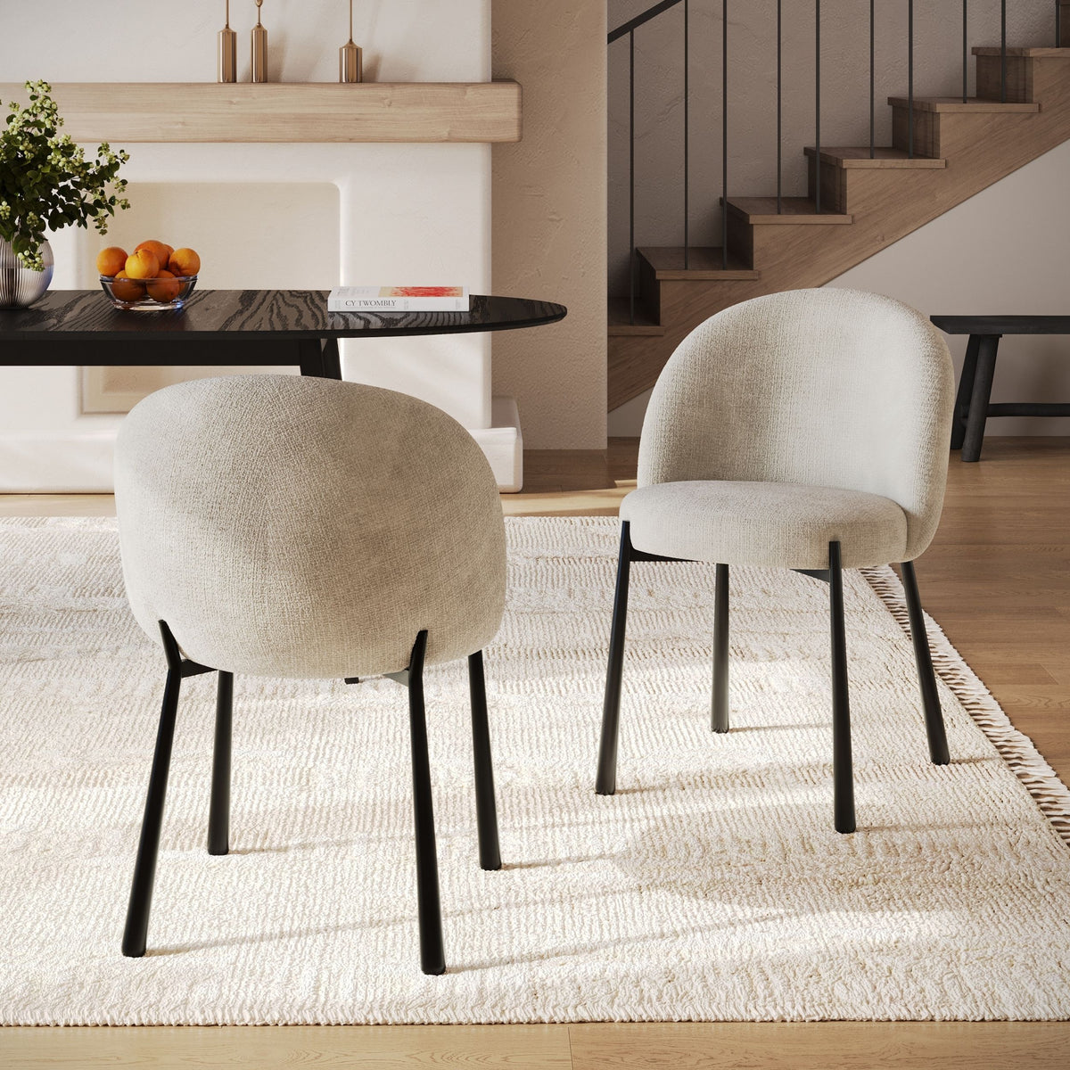 2 chaises Pulpy chenille écru et métal noir