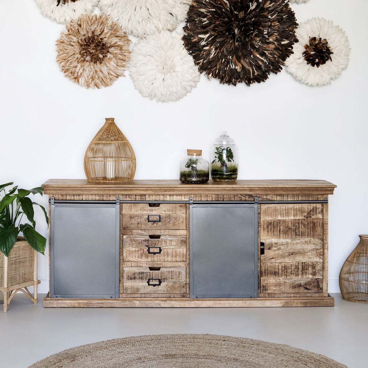 buffet in legno di mango e metallo tabuk porte scorrevoli