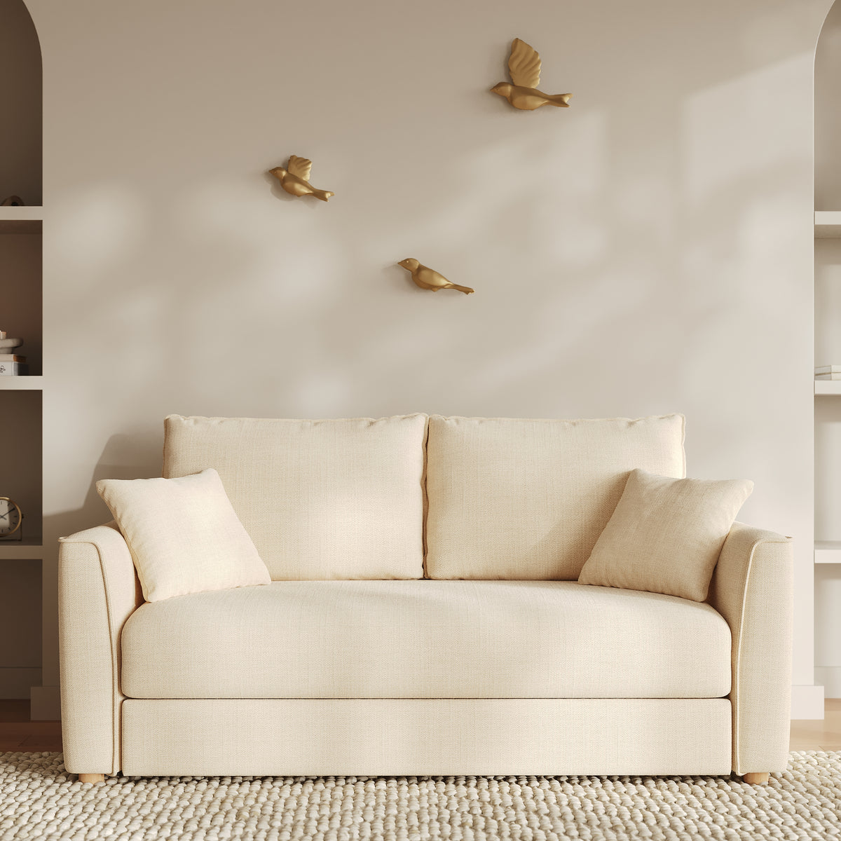 Canapé convertible tissu texture beige