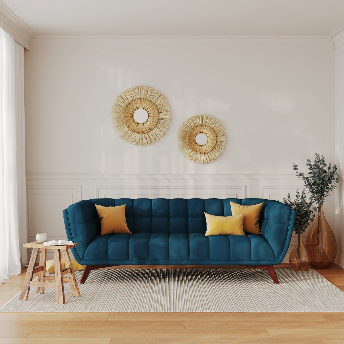 divano in velluto blu 3 posti mona rendez vous deco