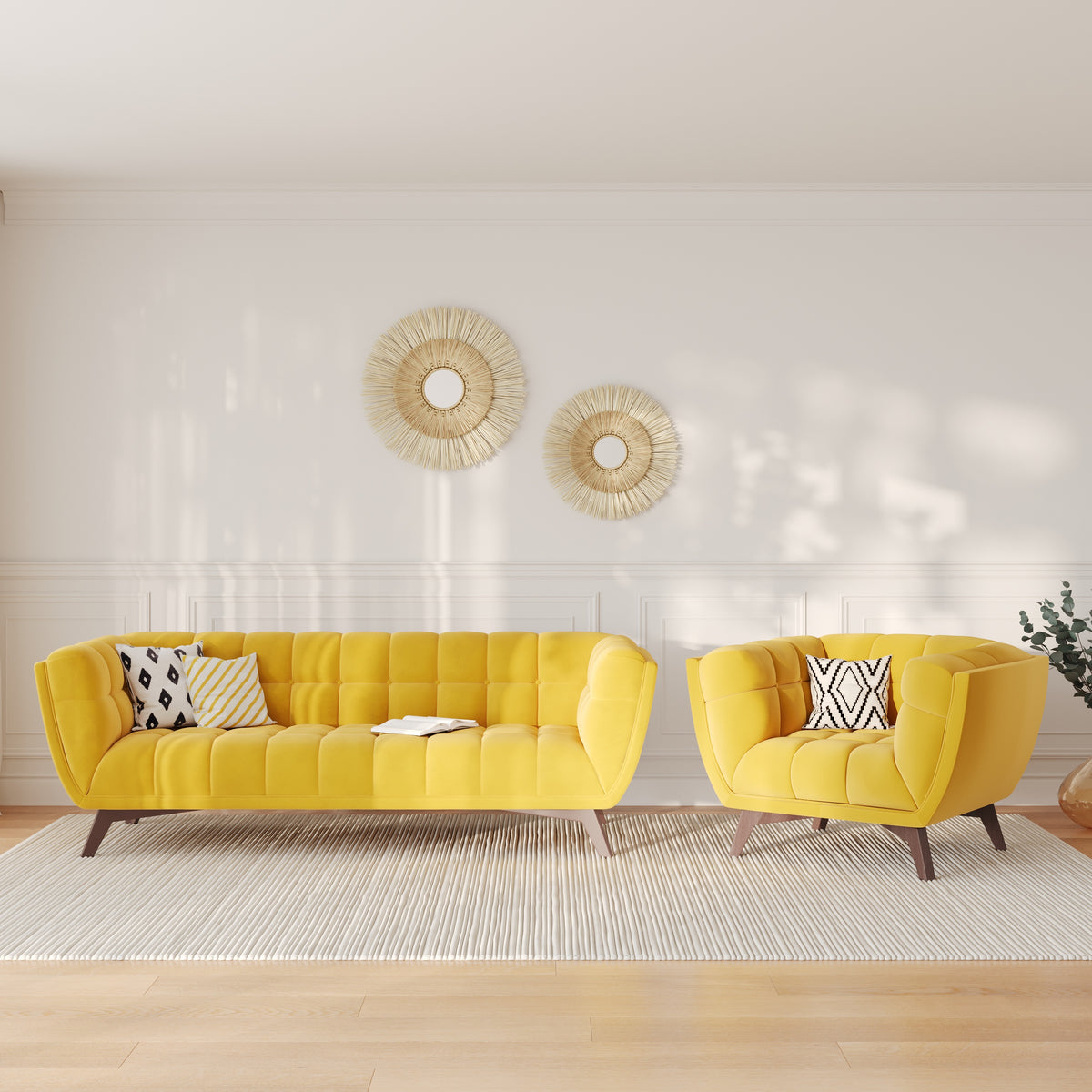 Canapé et fauteuil jaune Mona