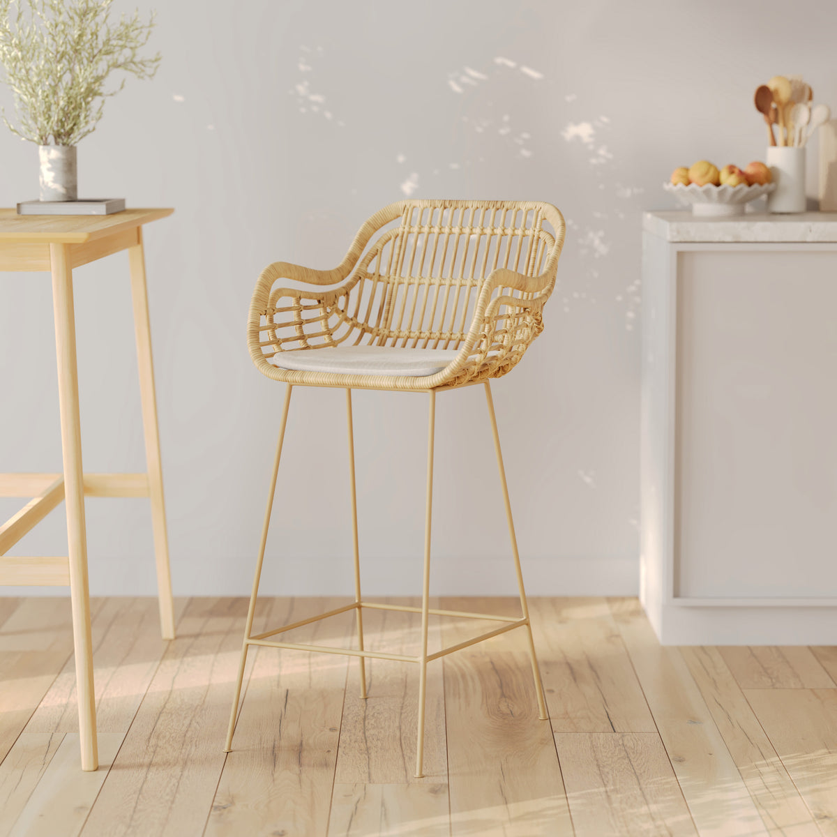 sedia da bar in metallo beige con cuscino bianco 71 cm chiloe