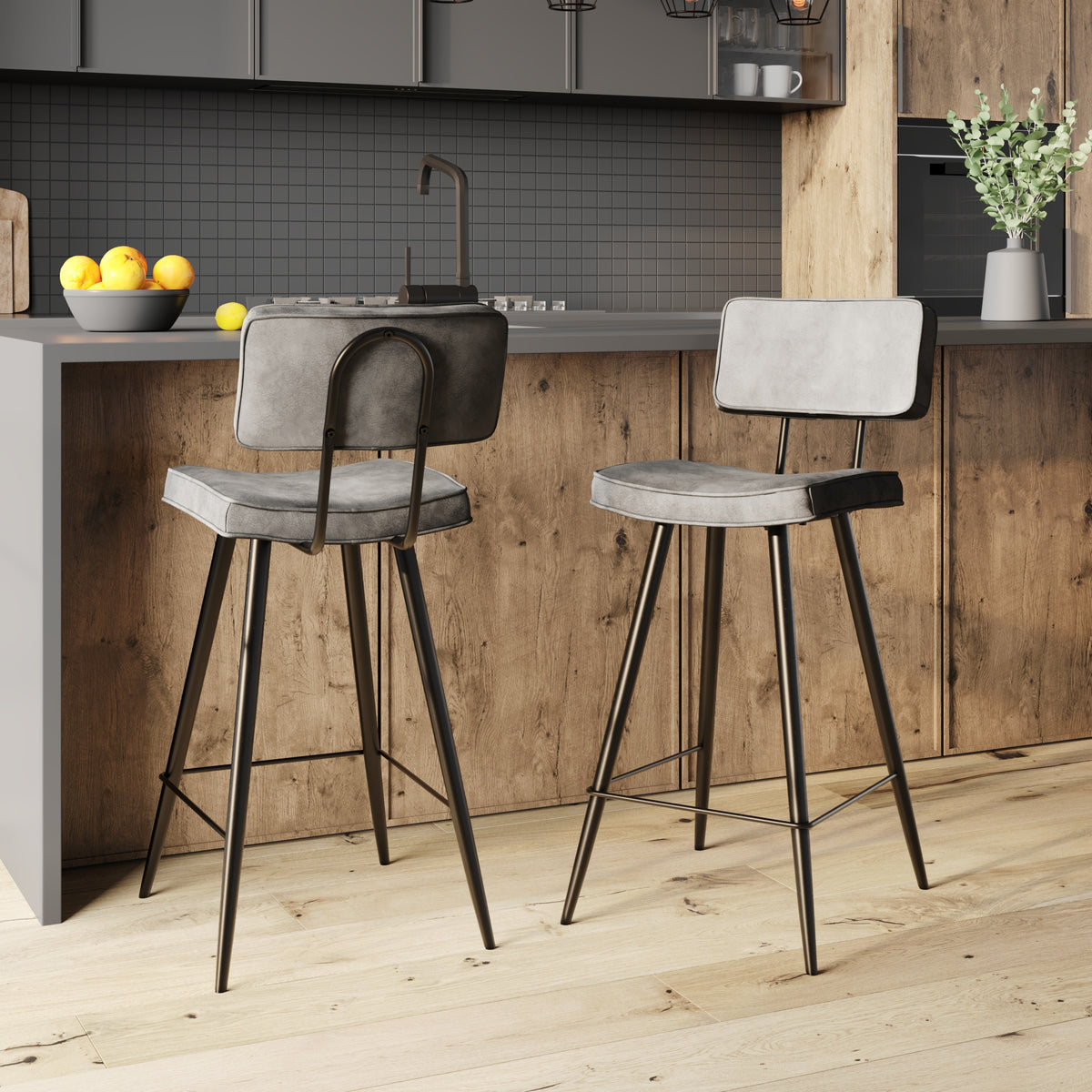 chaise de bar grise texas 66 cm pieds noir