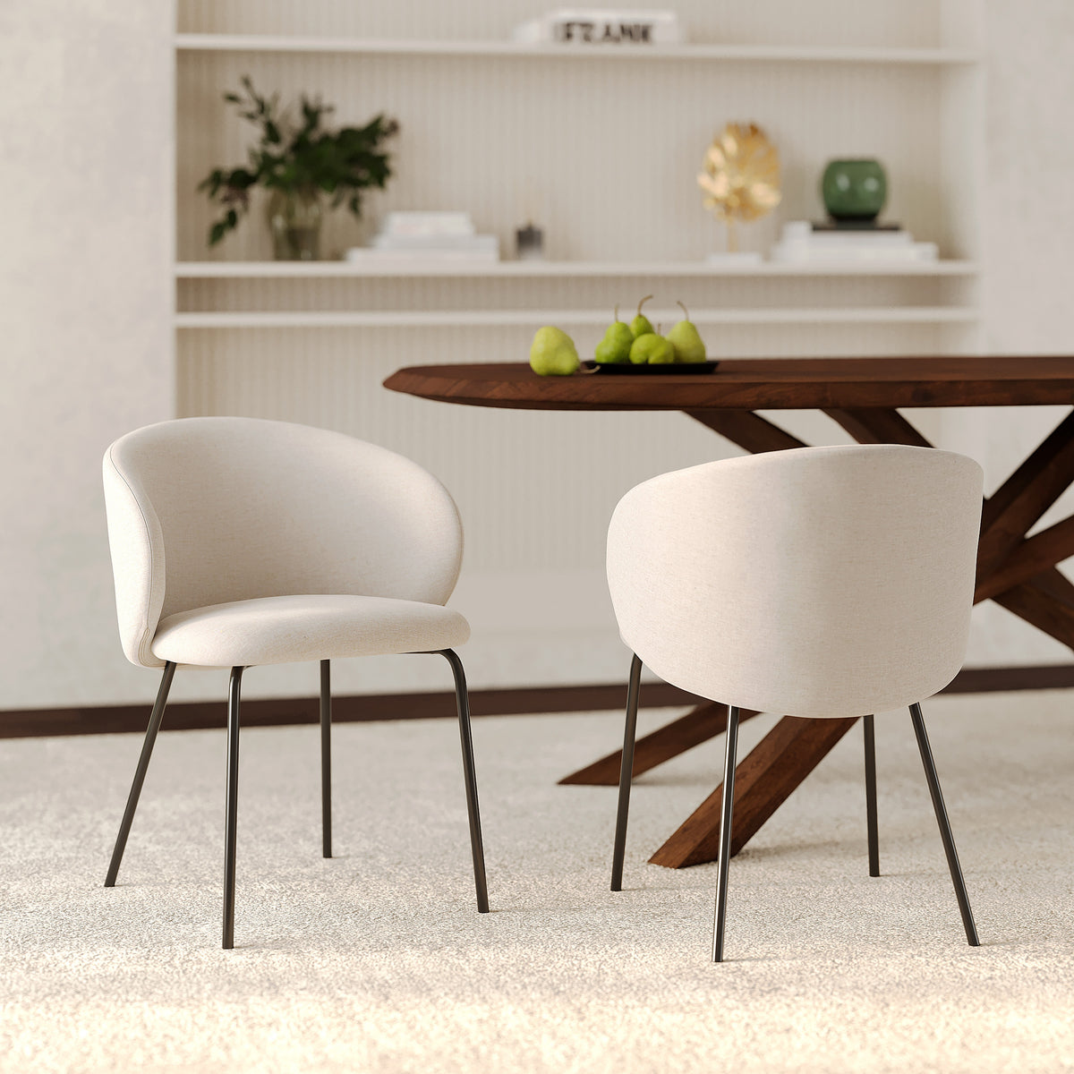 chaise en tissu beige pieds noirs victoria rdv deco lot de 2