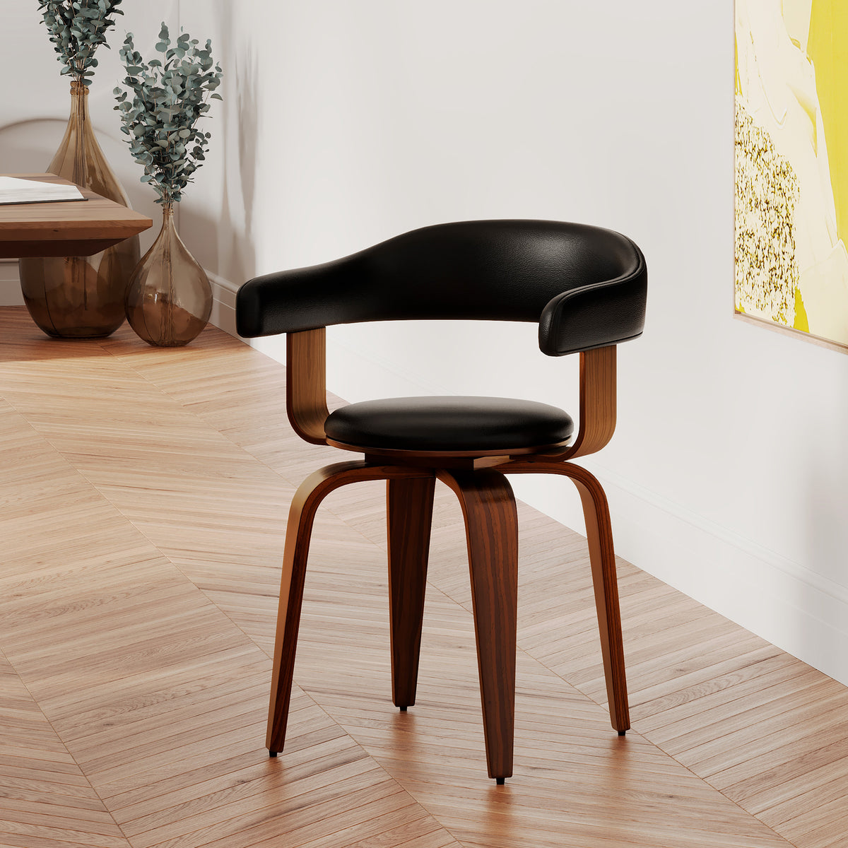 sedia harold nera legno girevole vintage schienale braccioli