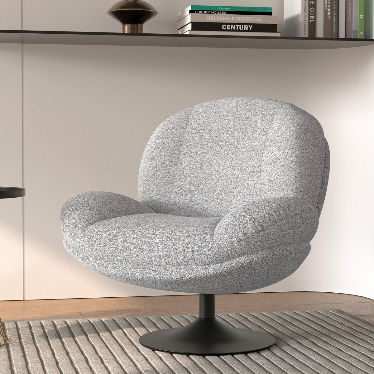 fauteuil ricci pivotant pied noir rissu boucle gris clair confort
