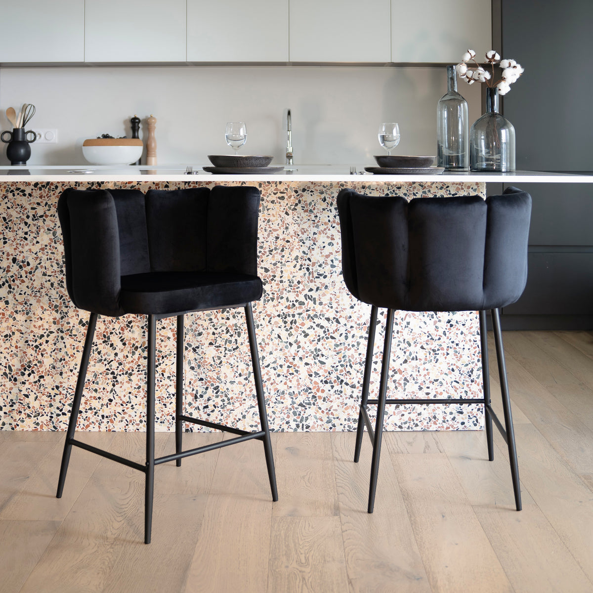 rosy sedia da bar in velluto nero 67 cm set di 2