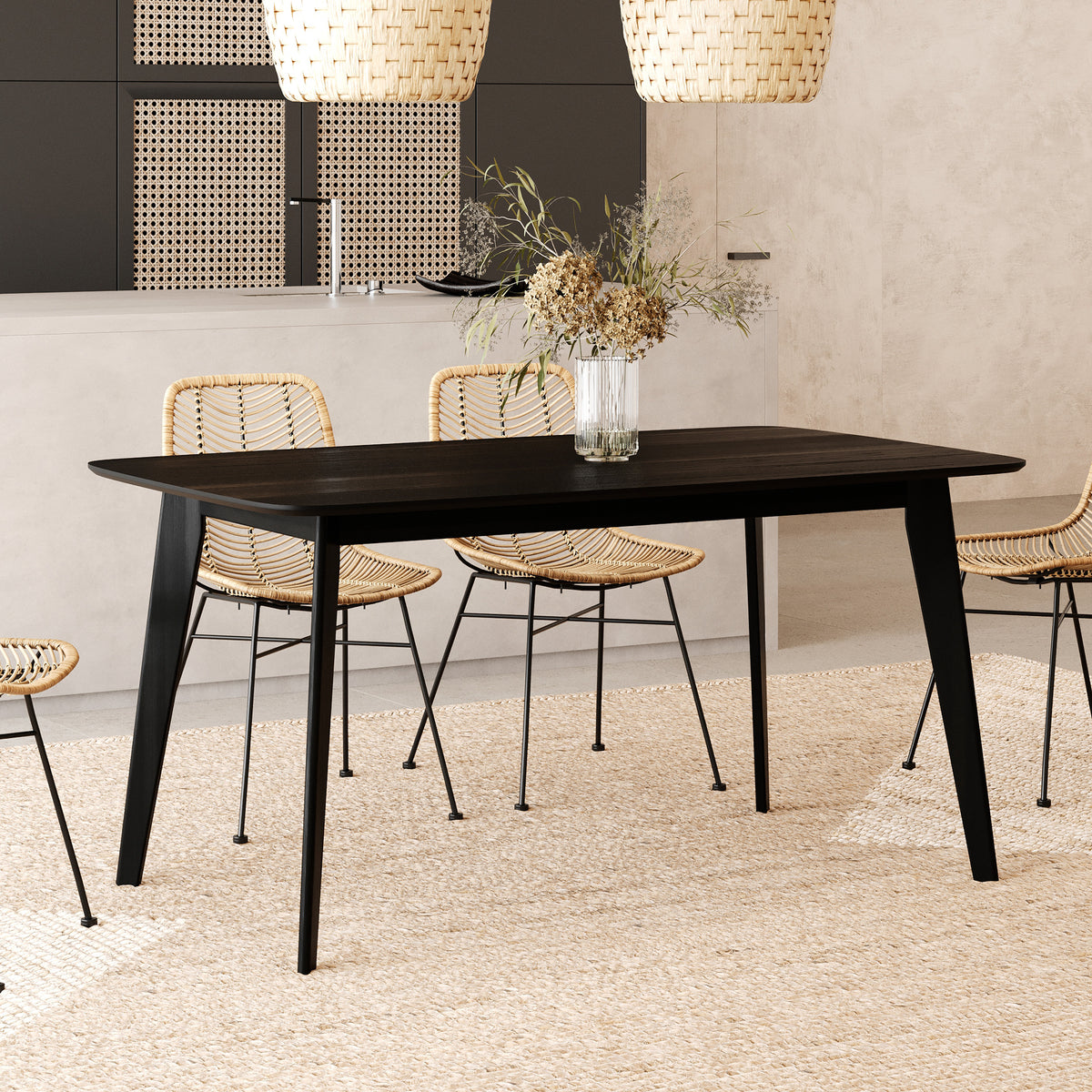 table rectangulaire en bois noir 150 cm oman rdv deco