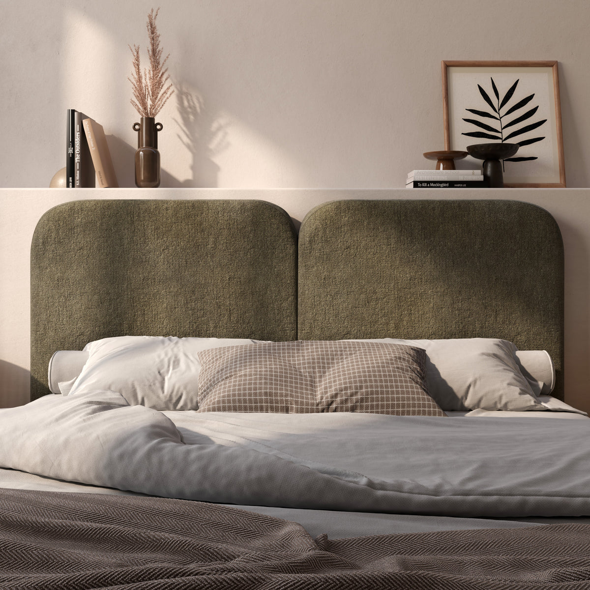 Tête de lit velours vert foncé kaki 160 cm