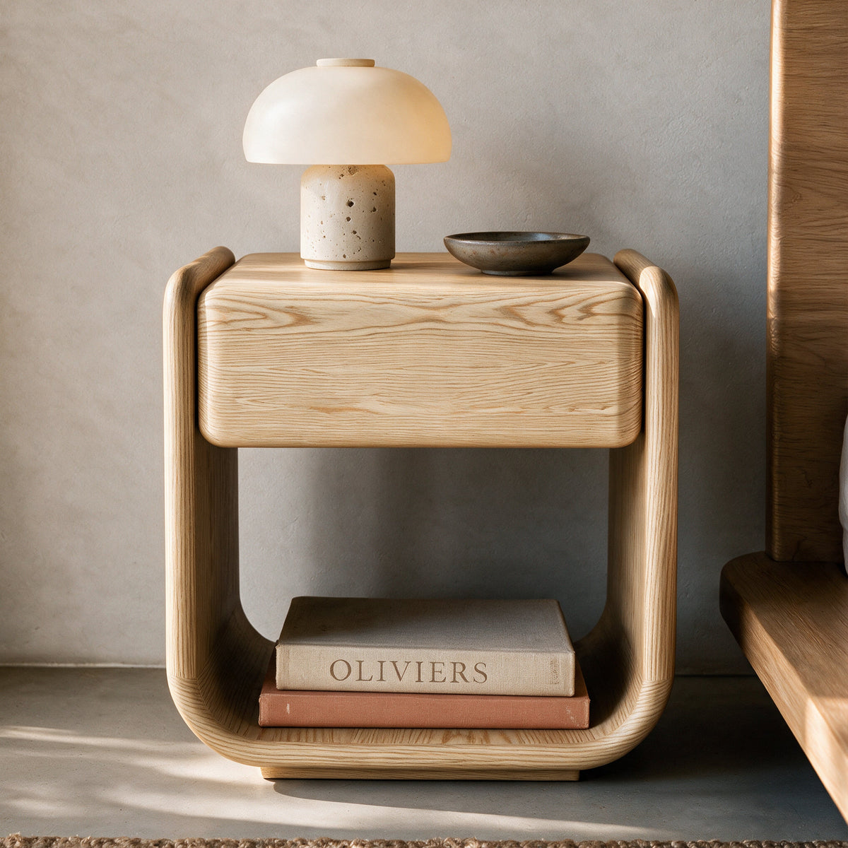 Chambre parentale avec table de chevet Eléa en placage chêne