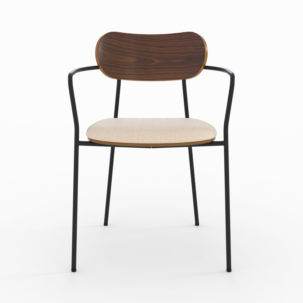 Lot de 2 chaises Marine en tissu beige et placage en bois foncé