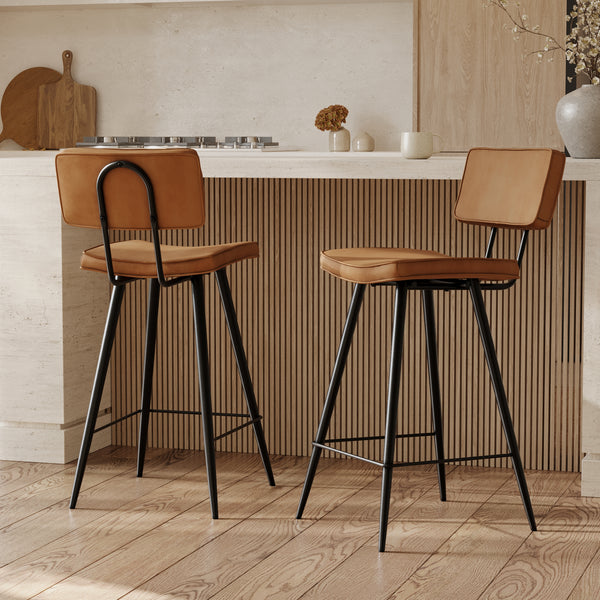Silla de bar Texas camello de altura media 66 cm (juego de 2)