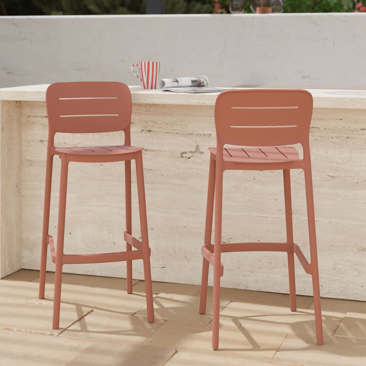 2 chaises de jardin plastique terracotta chaise de bar