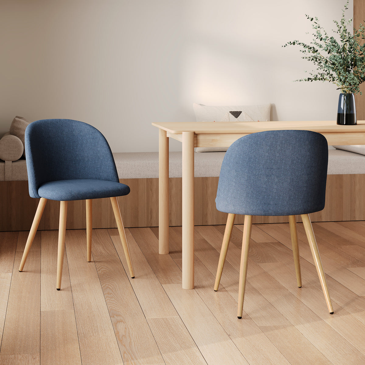 2 chaises en tissu bleu Cozy pieds effet bois