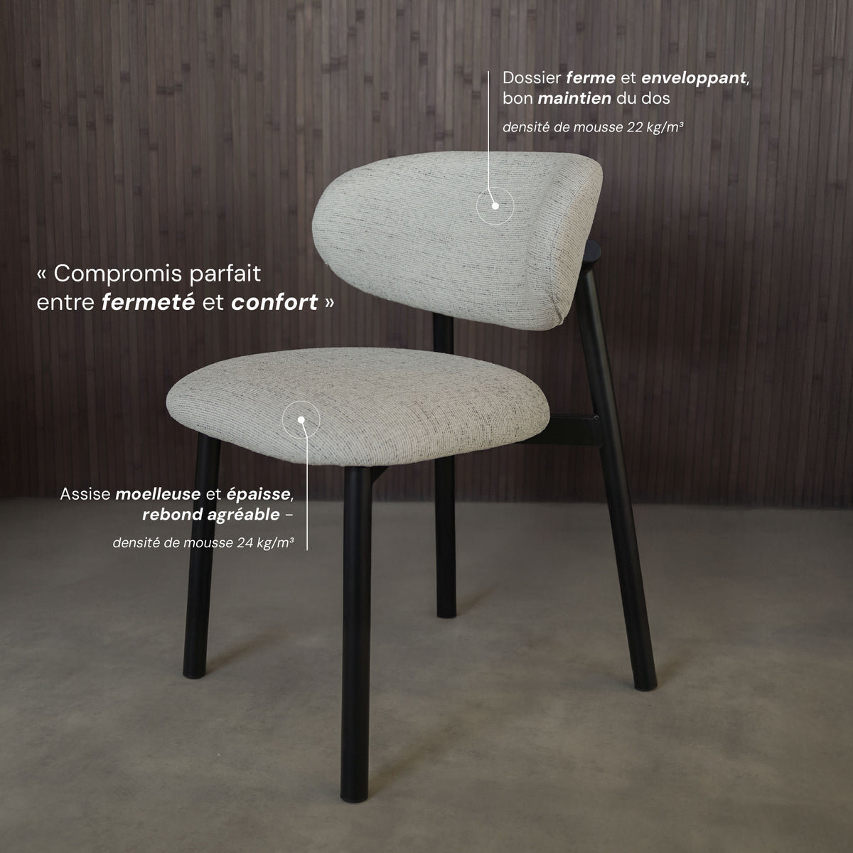 Chaise Nao en tissu gris clair chiné (lot de 2)