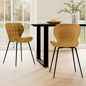 2 chaises en velours jaunes mazzia pieds noirs