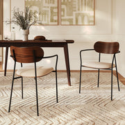 Lot de 2 chaises Marine en tissu beige et placage en bois foncé