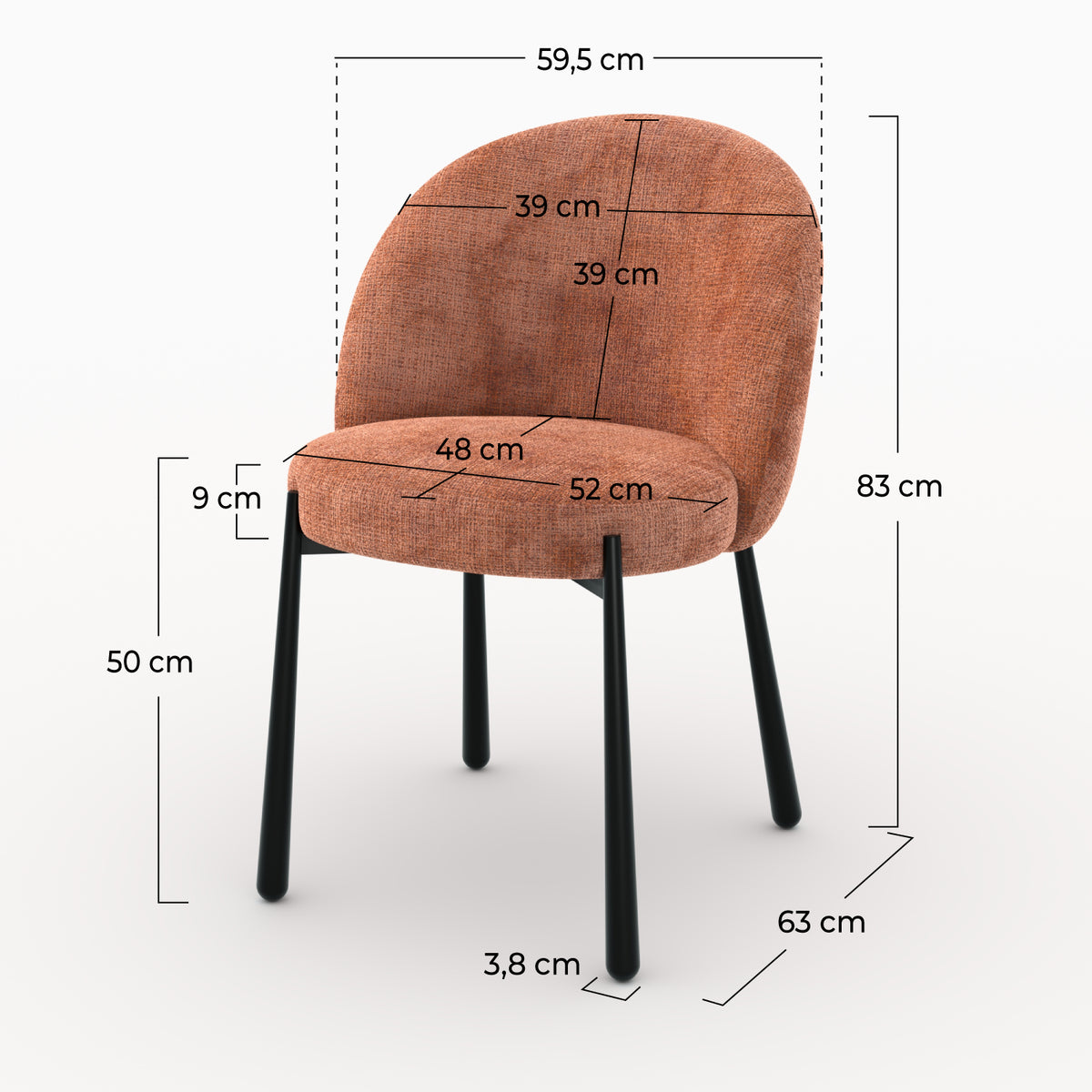 2 chaises terracotta rouge brique velours chenille