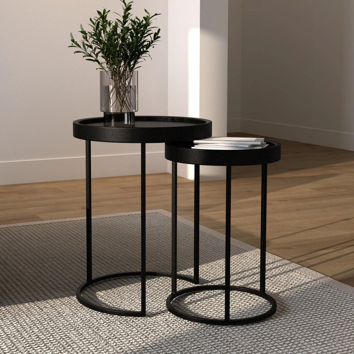 2 tables d'appoint gigognes noires métal Swan – Maison Pavane