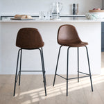 2 tabourets de bar cuir synthétique marron foncé pieds noirs – Maison Pavane