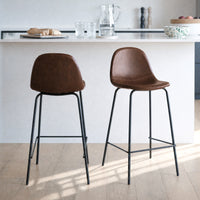 2 tabourets de bar cuir synthétique marron foncé pieds noirs – Maison Pavane