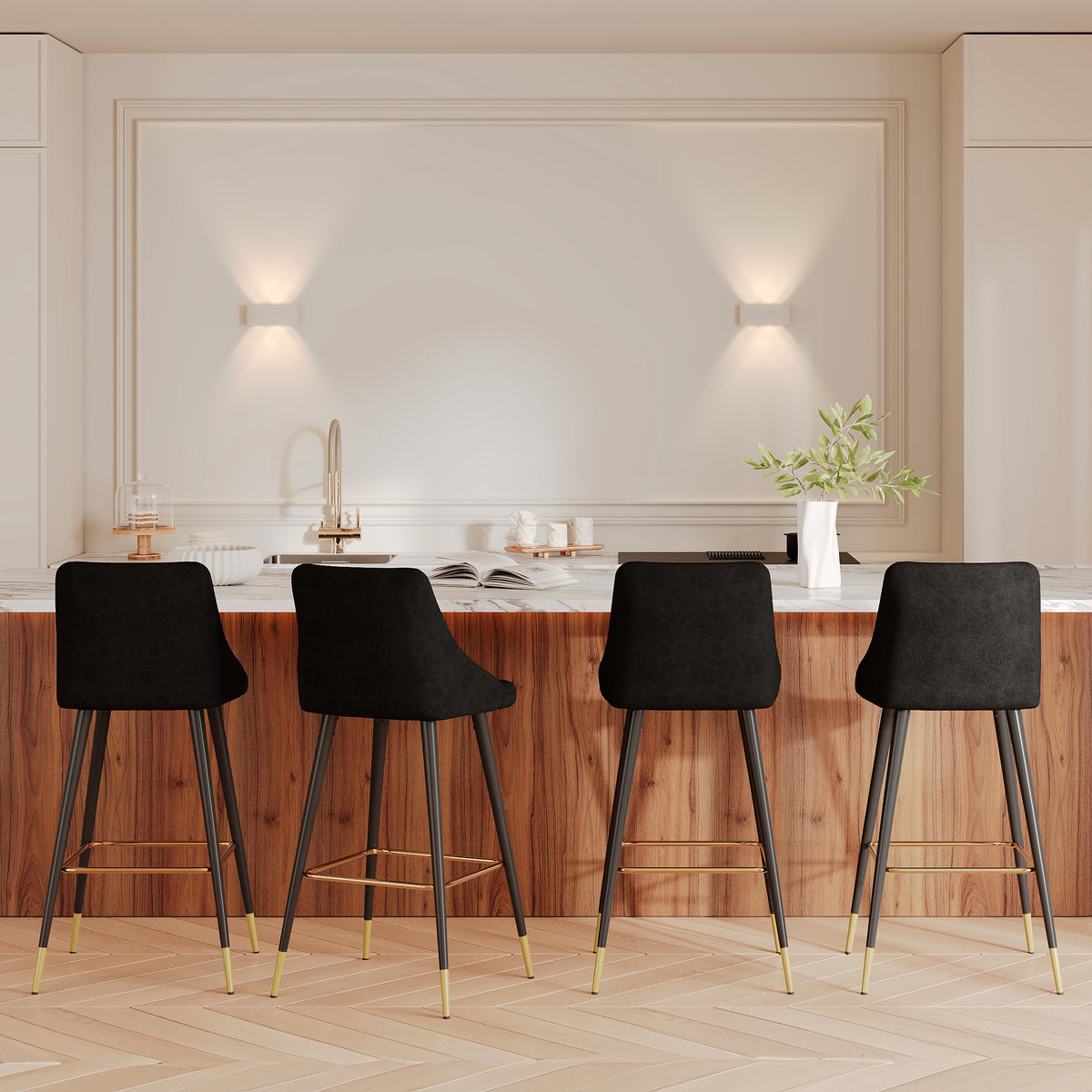 4 chaises de bar en velours noir aristote rdv deco