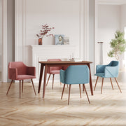4 chaises en velours rose et bleu daisy avec accoudoirs