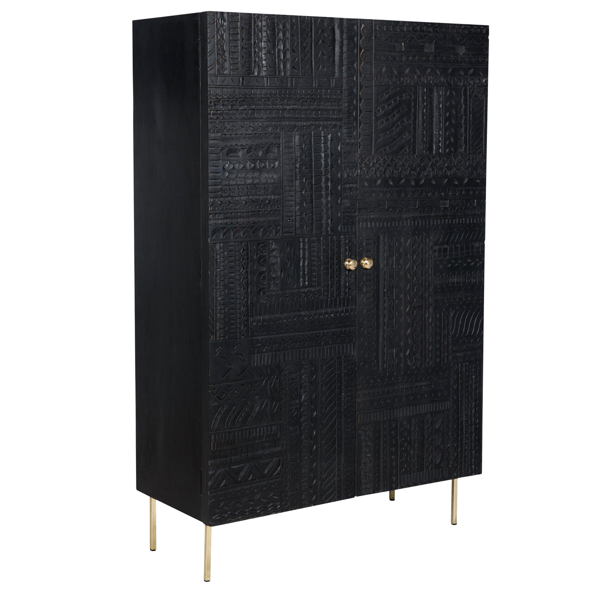 achat armoire en bois noir grave ethnique