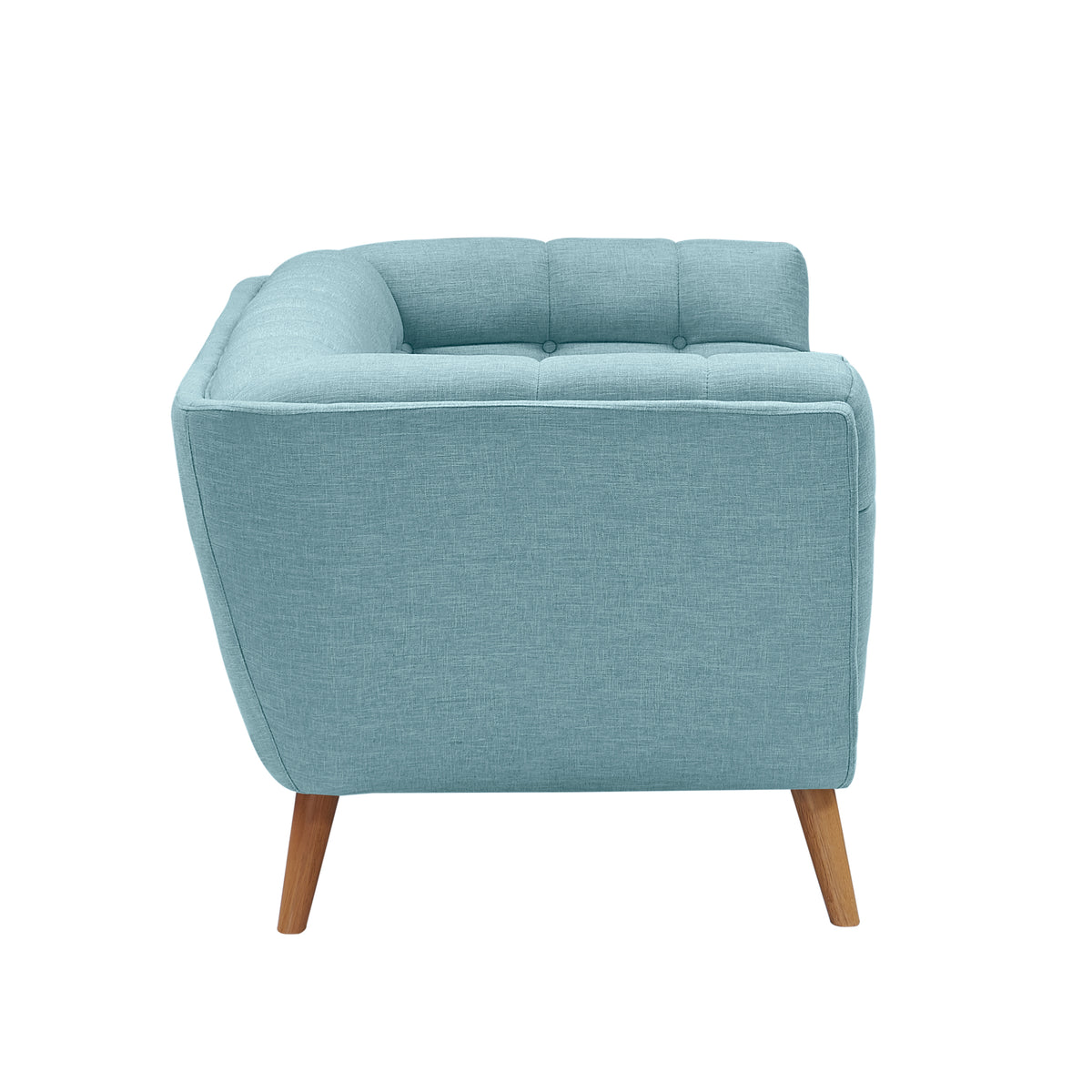 acquisto divano blu chiaro con gambe in legno
