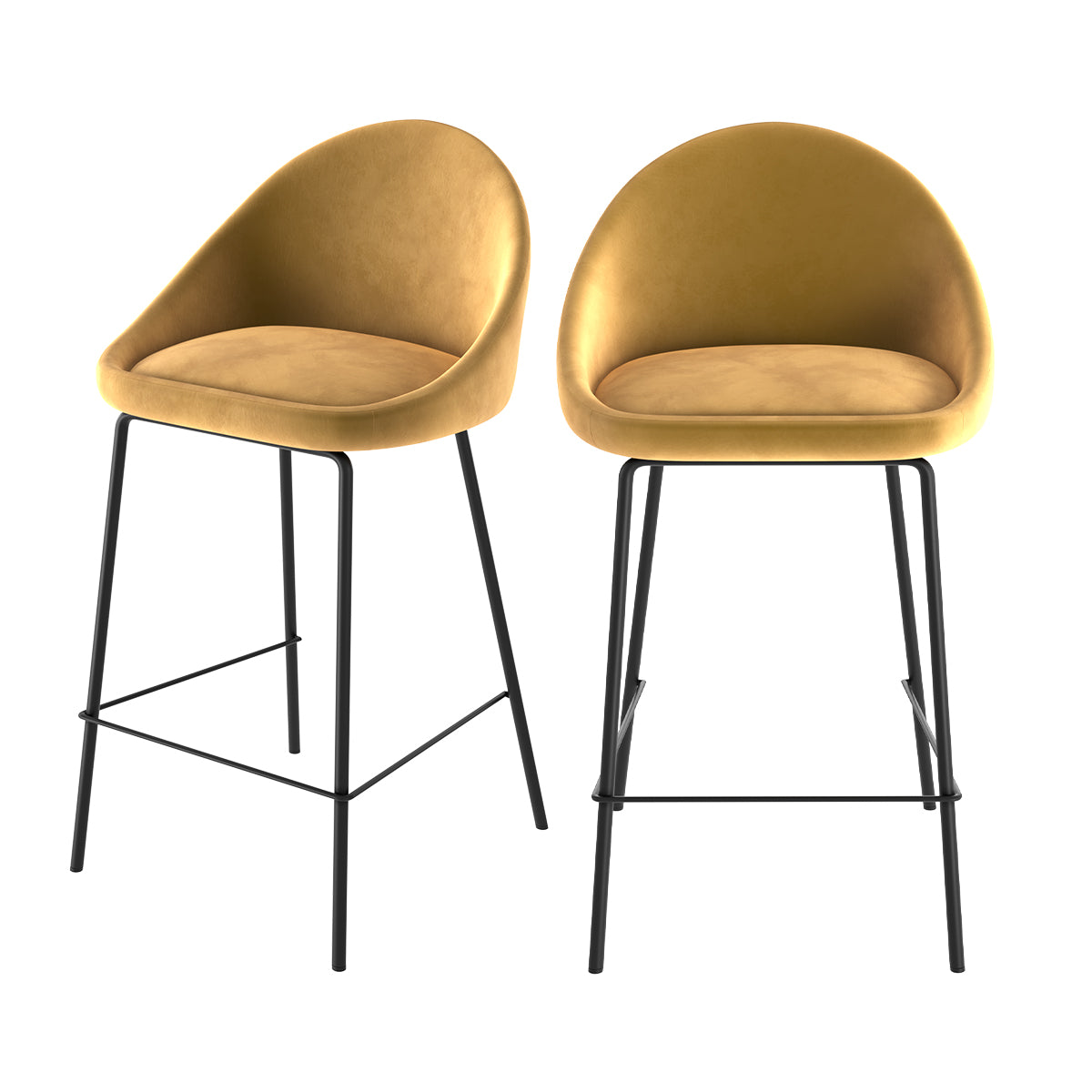 achat chaise de bar mi hauteur en velours jaune lot de 2_1