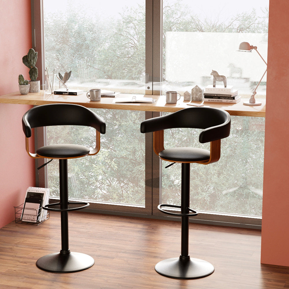 achat chaise tabouret de bar cuir noir noire bois_1