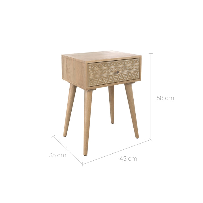 achat table de chevet en bois grave 1 tiroir