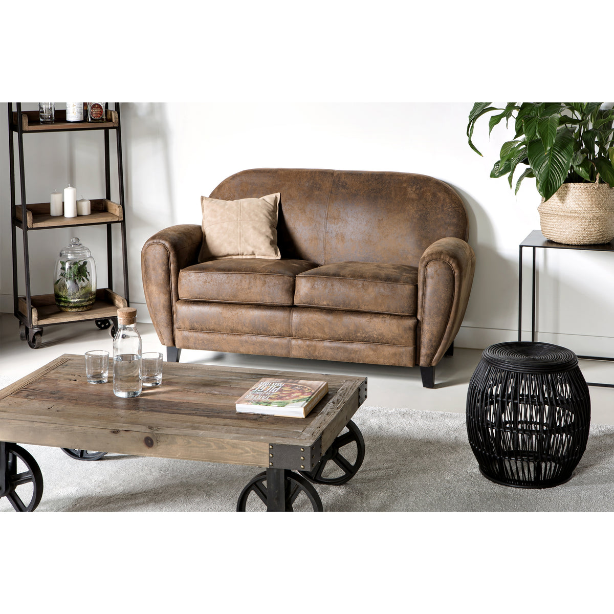 acheter canape 2 places marron vieilli confort