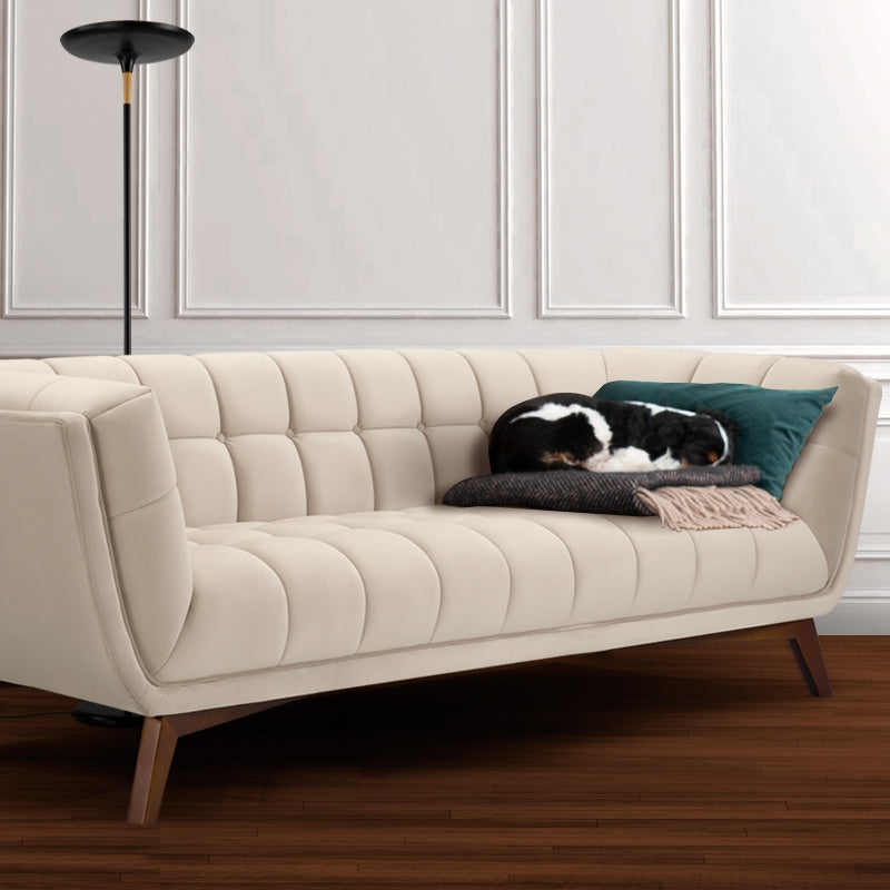acheter canape 3 places velours pieds bois