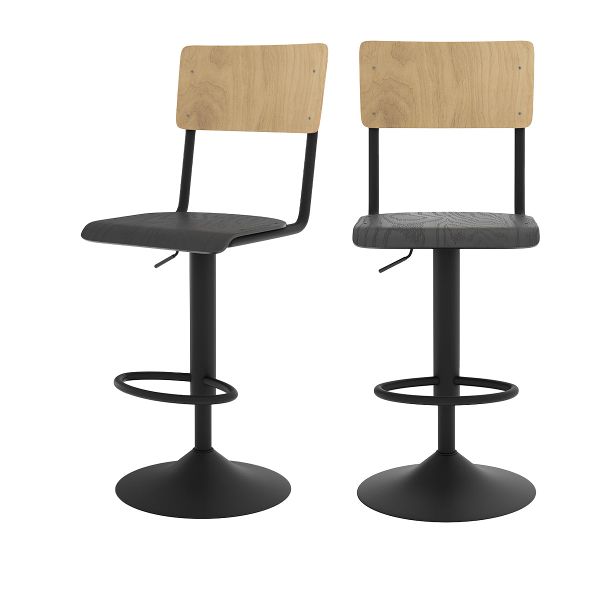 acheter chaise bar bois clair et noir reglable 60 80 cm lot de 2