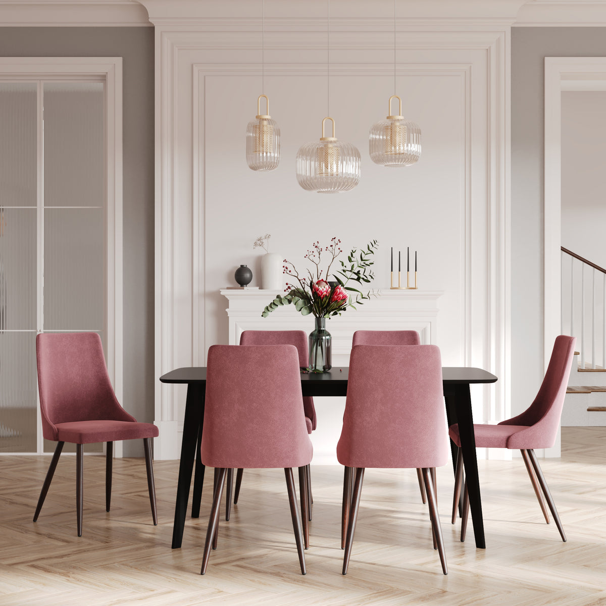 acheter chaise en velours rose avec des pieds bois