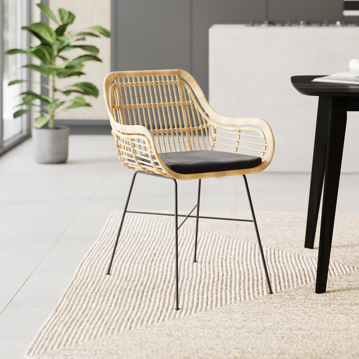 acheter chaise rotin naturel assise noire chiloe