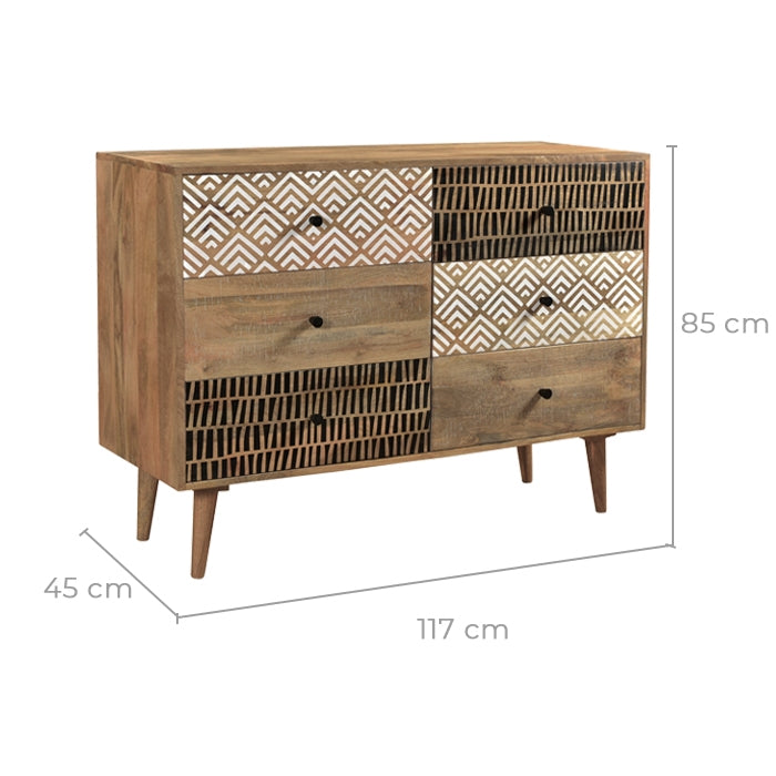 acheter commode motifs ethnique bois brut