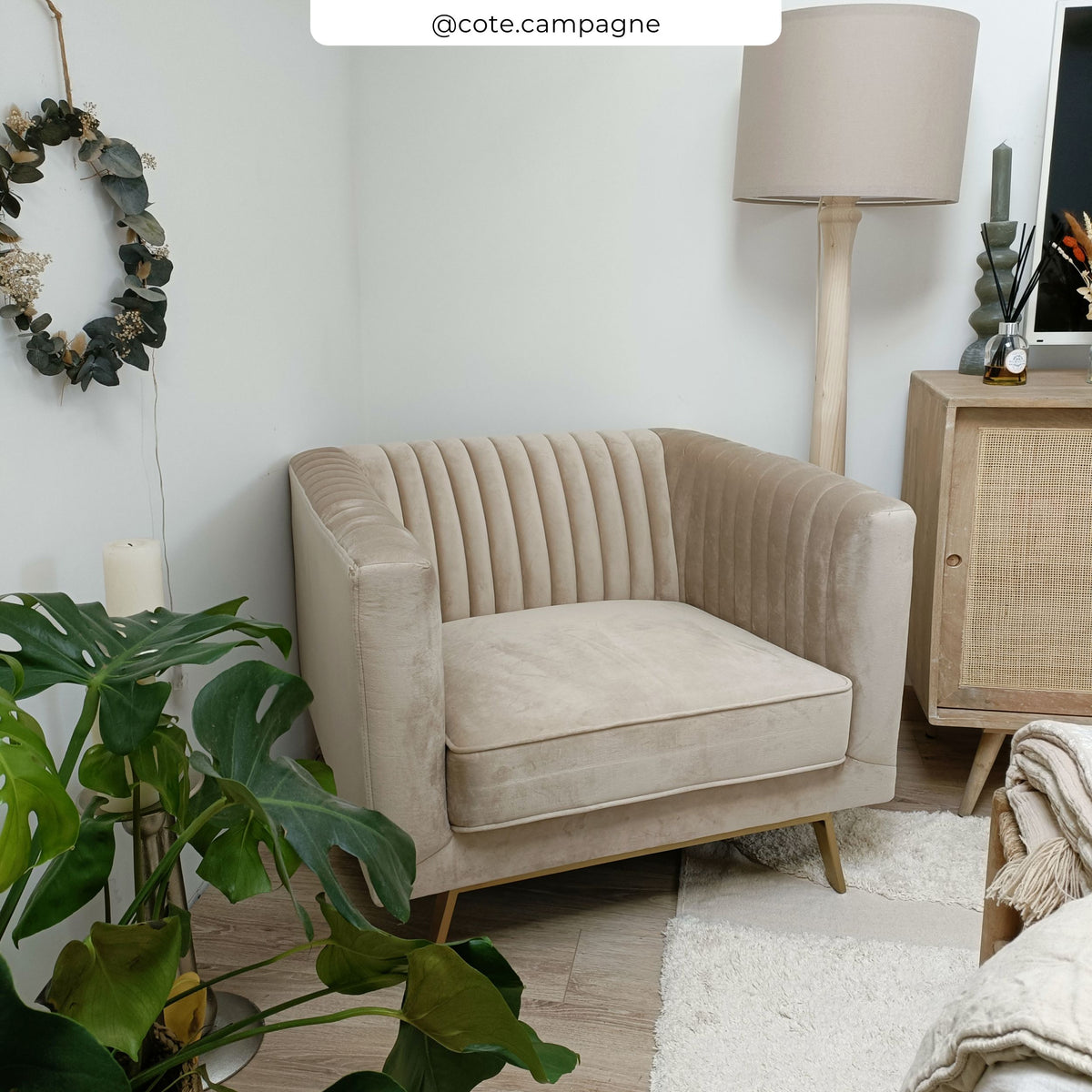 acheter fauteuil en velour beige ugc