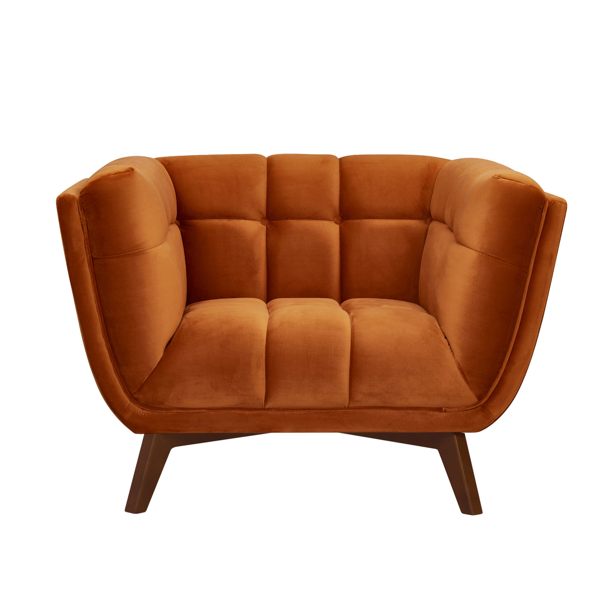 acheter fauteuil orange en velours pieds bois