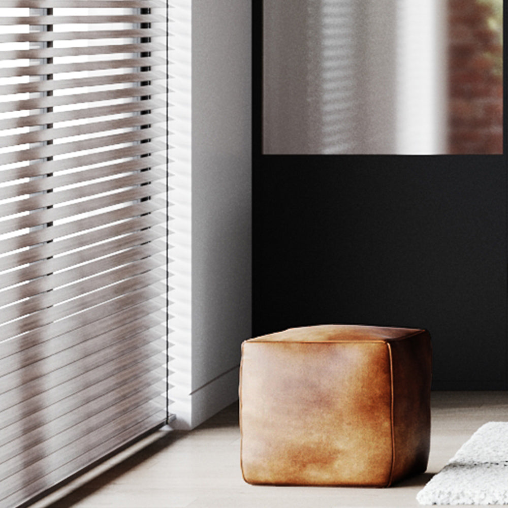 acheter pouf marron carre cuir
