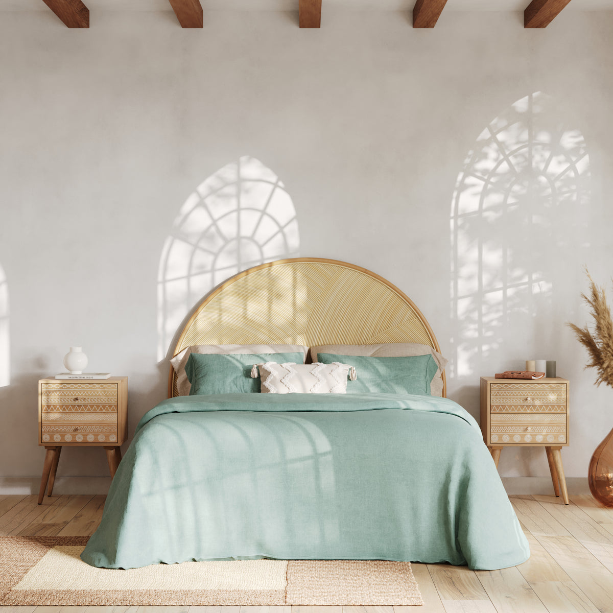 acquistare testiera in rattan naturale 160 cm beige