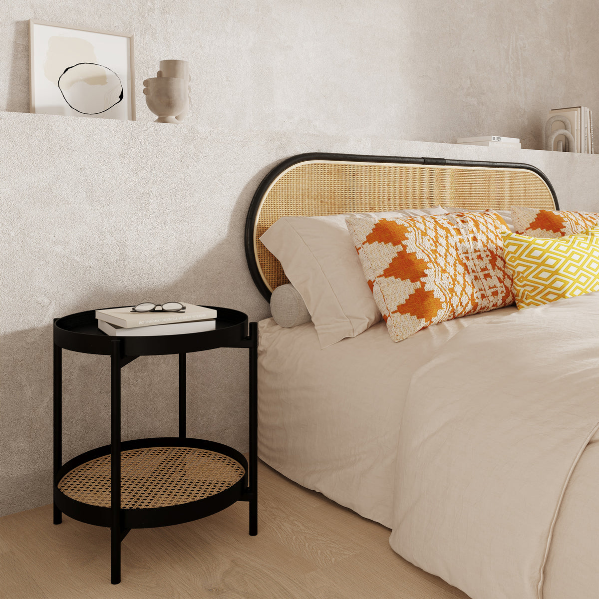 acquistare testata di letto in rattan nero 140 cm