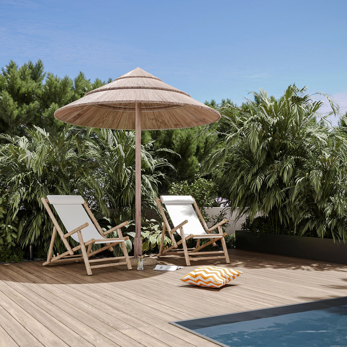 acheter transat en bambou avec toile blanc