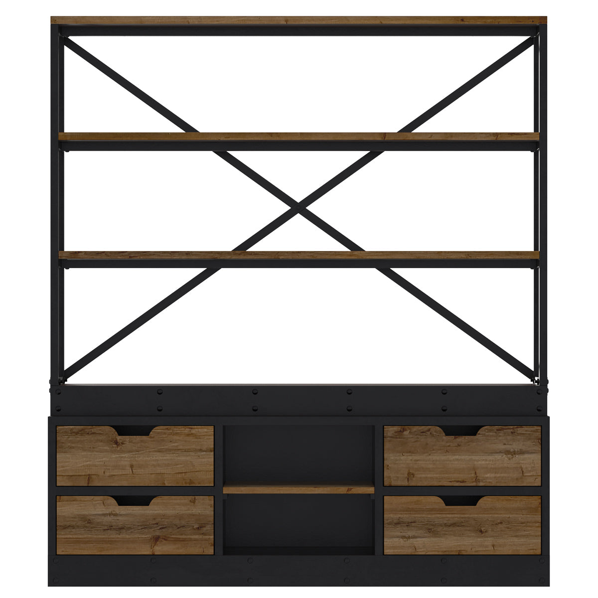 acheter une bibliotheque 160 cm en bois et metal 4 tiroirs et 2 niches