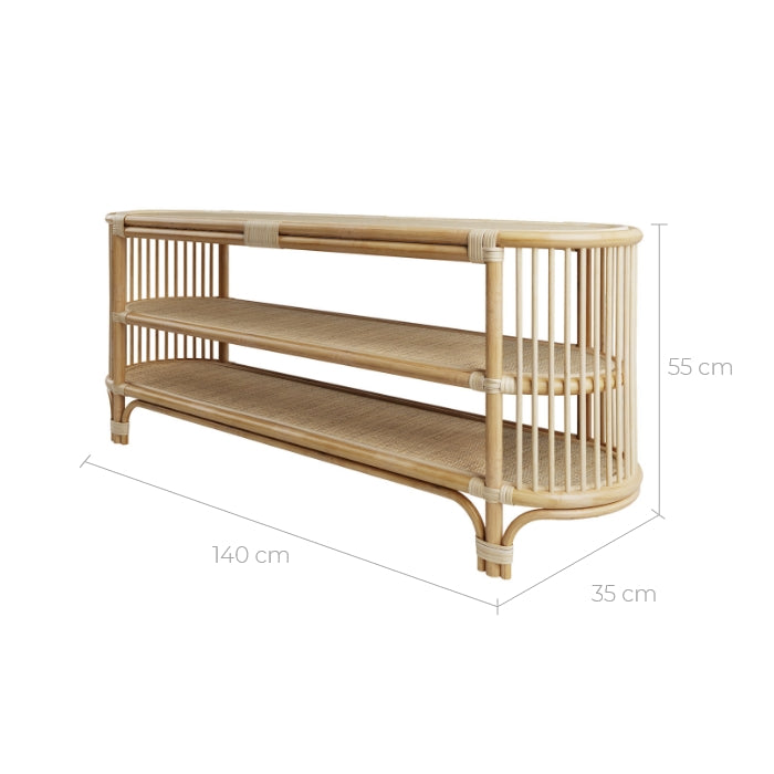 acquistare una console 140 cm in rattan naturale con mensole marthe