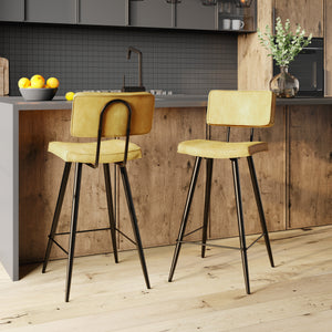 Ambiance 2 chaises de bar mi-hauteur en cuir synthétique jaune pieds noirs – Maison Pavane