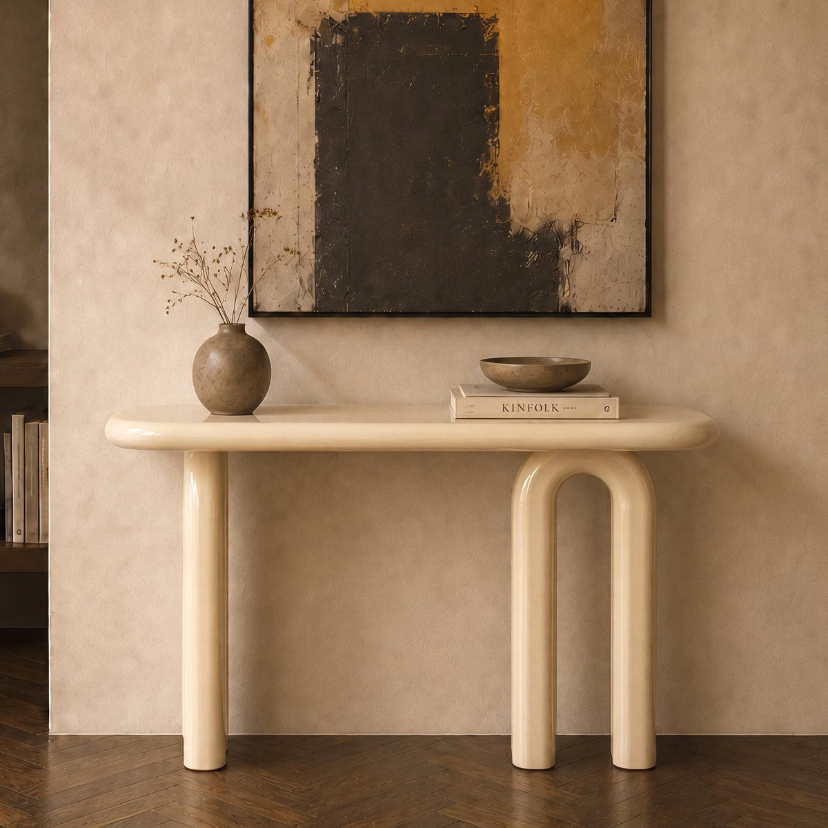 Ambiance entrée console laquée blanche MDF brillante – Maison Pavane