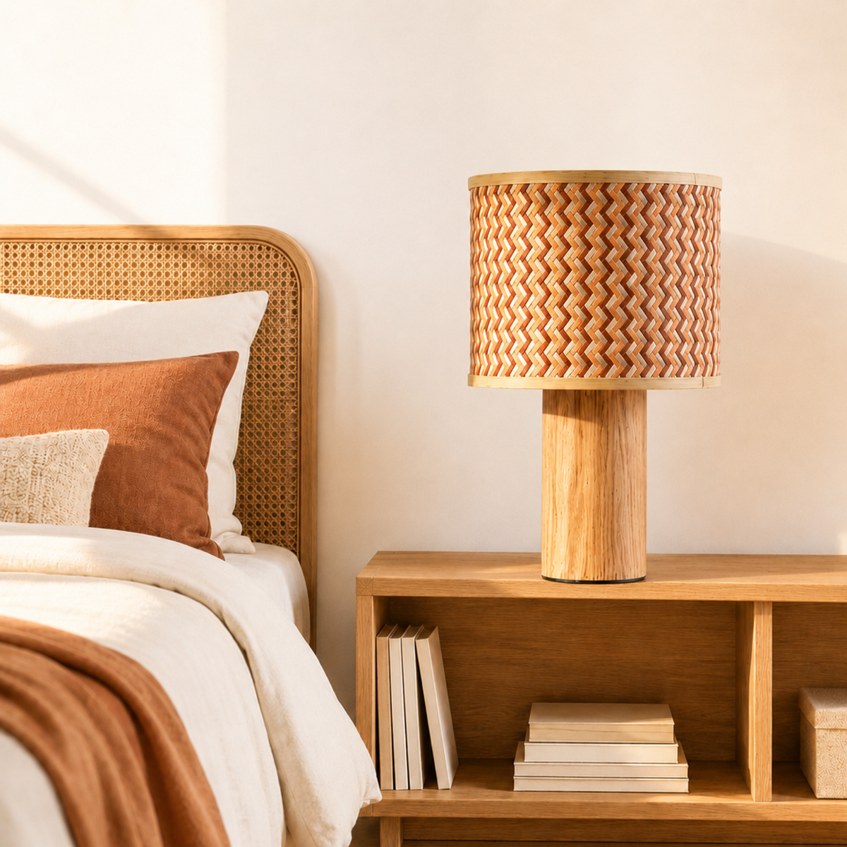 Ambiance lampe à poser bois et orange marron crème – Maison Pavane