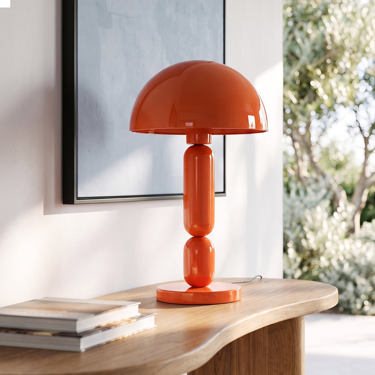 Ambiance lampe à poser orange sur console Romy – Maison Pavane